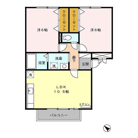 グランフェルム(2LDK/2階)の間取り写真
