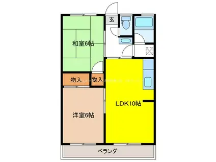 おねやま団地悠久台(2LDK/2階)の間取り写真