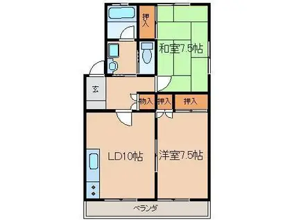 ハイパークK E棟(2LDK/1階)の間取り写真