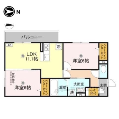 近鉄奈良線 新大宮駅 徒歩18分 3階建 築1年(2LDK/2階)の間取り写真