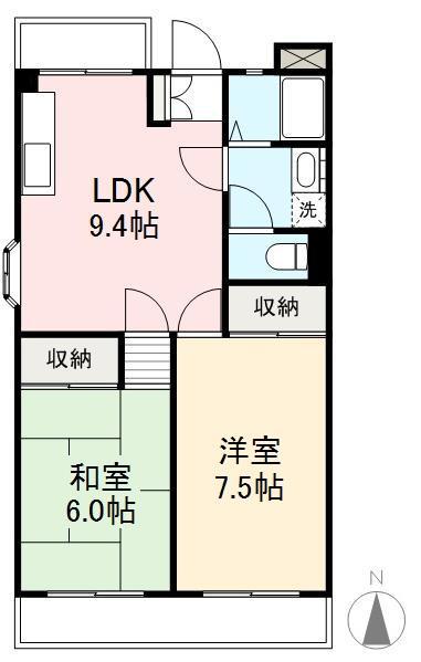 ラフィネ・ノワール高松(2LDK/4階)の間取り写真