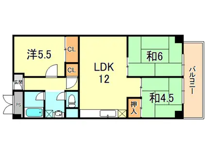 ユニハイツ朝霧(3DK/3階)の間取り写真