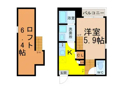 ハーモニーテラス新守山(1SK/2階)の間取り写真