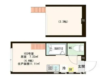 ノースアウル(ワンルーム/1階)の間取り写真