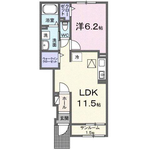 ルーク A(1LDK/1階)の間取り写真