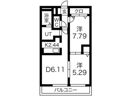 シャルル壱番館(2LDK/3階)の間取り写真