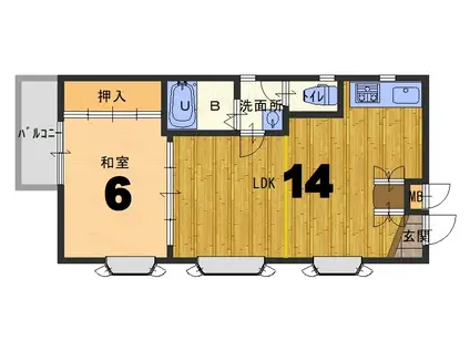 市冨マンション(1LDK/2階)の間取り写真