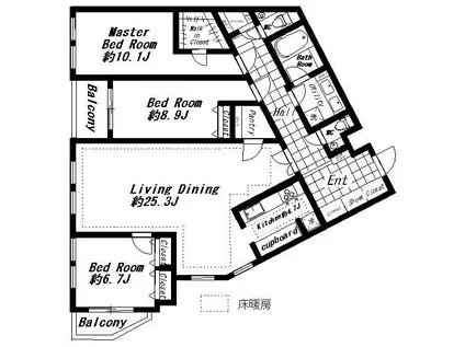 ビバリーホームズ広尾(3LDK/3階)の間取り写真