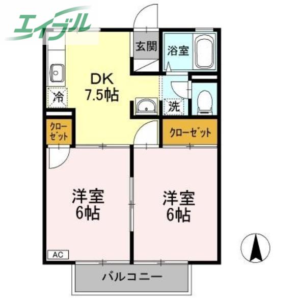 プレジール矢杉(2DK/1階)の間取り写真
