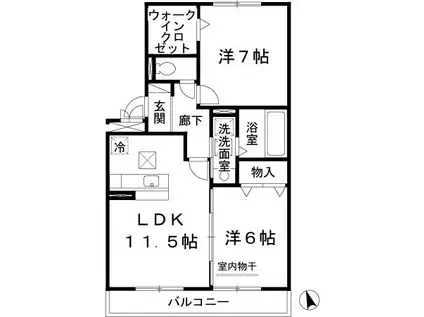 ファミリーメイト矢田B棟(2LDK/1階)の間取り写真
