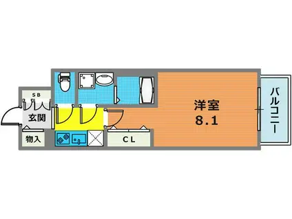 ソルテラス神戸栄町通(1K/8階)の間取り写真