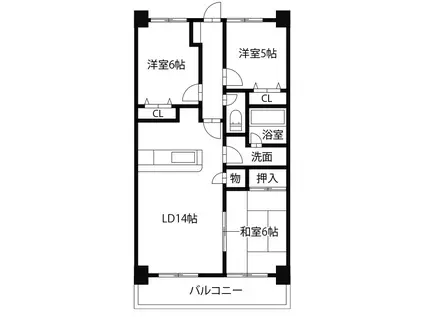 グランディール矢三C(3LDK/3階)の間取り写真