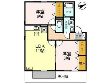 アドラブール岩井(2LDK/1階)の間取り写真