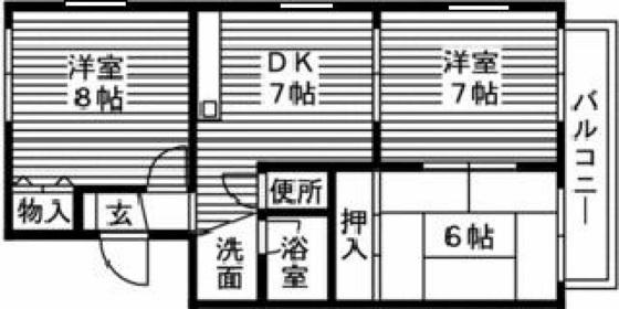 グリーンハイツ舟入(3DK/1階)の間取り写真