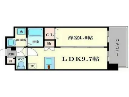 プレサンス四天王寺前夕陽丘(1LDK/4階)の間取り写真