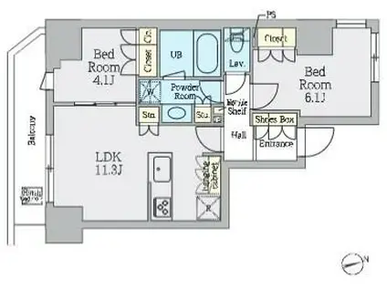 クレストコート上野(2LDK/2階)の間取り写真
