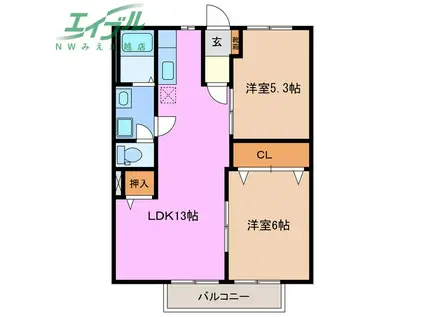 コーポラス春華(2LDK/2階)の間取り写真