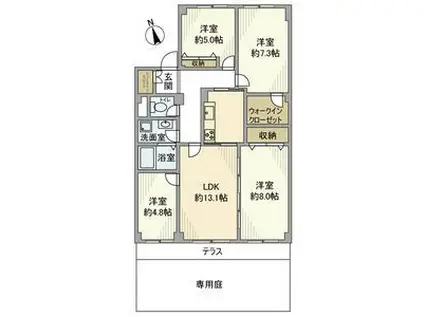 パシフィック我孫子グリーンタウン16号棟(4LDK/1階)の間取り写真