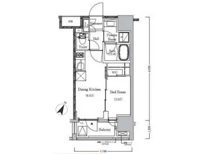 プライマルイプセ池尻大橋(1DK/5階)の間取り写真