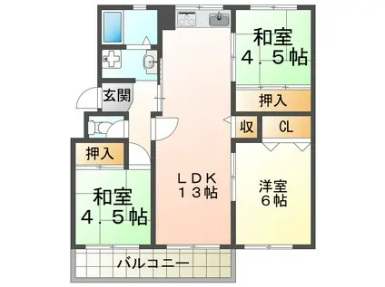 高倉台団地13号棟(3LDK/5階)の間取り写真