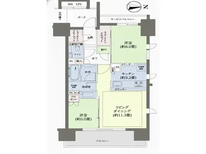 シティハウス千代田外神田(2LDK/9階)の間取り写真