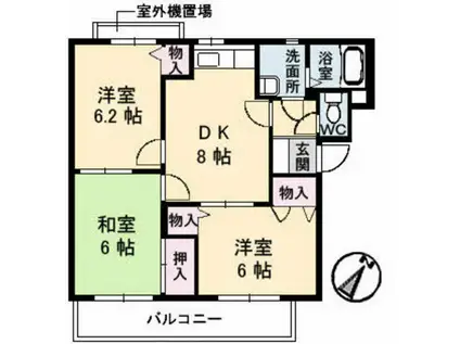 カプリス戸坂中町(3DK/3階)の間取り写真