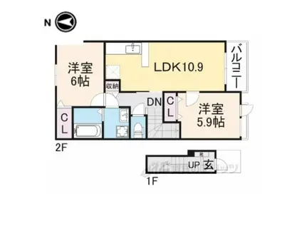 グランディールB(2LDK/2階)の間取り写真