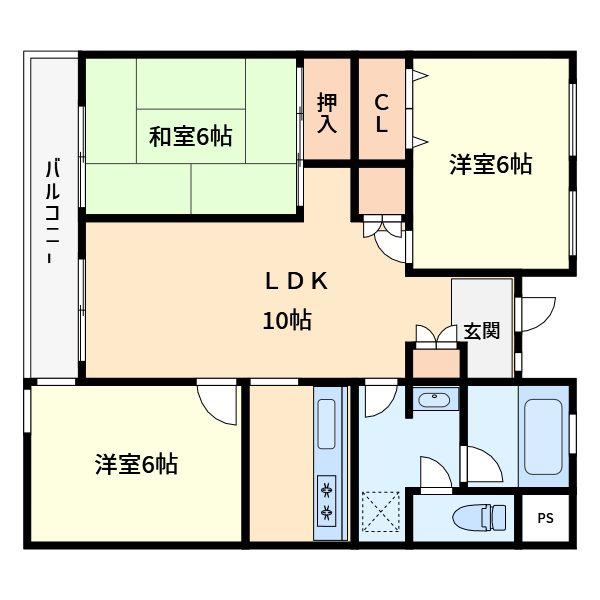 RJR与野(3LDK/2階)の間取り写真