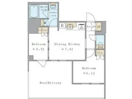 BRILLIA IST 両国(2DK/13階)の間取り写真