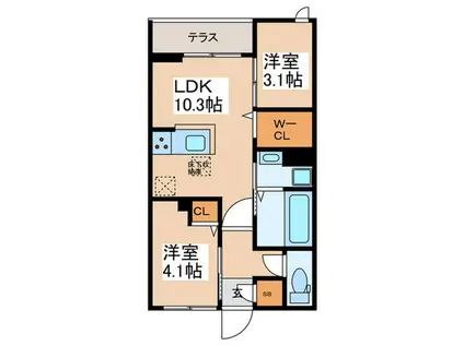 セレスティア白鳥(2LDK/1階)の間取り写真
