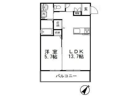 グランテージ中庄III(1LDK/1階)の間取り写真