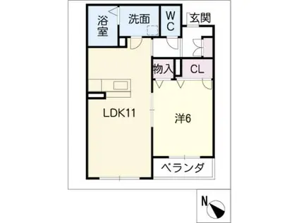 シャーメゾン牧野(1LDK/2階)の間取り写真