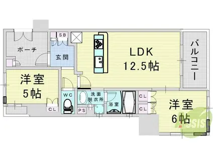 アデレイド新福島(2LDK/6階)の間取り写真