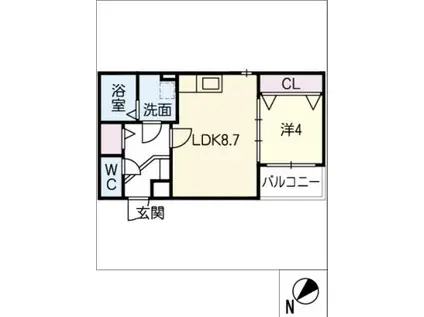 ビエント徳重(1LDK/2階)の間取り写真