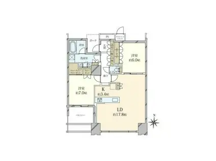 ワールドシティタワーズキャピタルタワー(2LDK/29階)の間取り写真