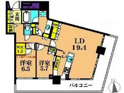  タワーマンション  南東向き  最上階 眺望良好(2LDK/43階)の間取り写真
