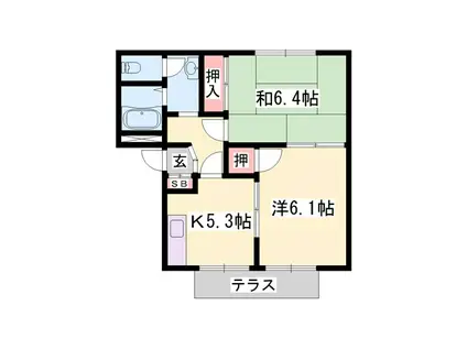 ガーデンハイツ緑ヶ丘H棟(2K/1階)の間取り写真