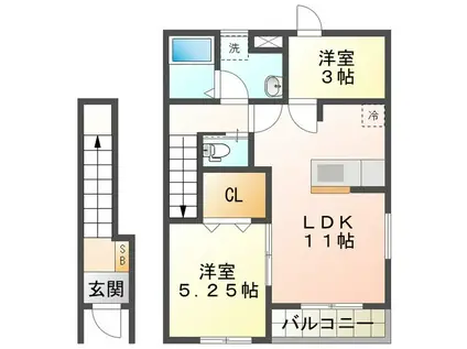 リーブルファイン大治田III1号棟(2LDK/2階)の間取り写真