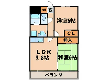 ローズガーデン(2LDK/3階)の間取り写真