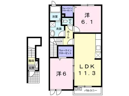 パレ ドゥールA(2LDK/2階)の間取り写真