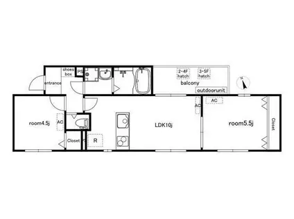 LARES イースト(2LDK/1階)の間取り写真