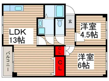 ハイツ福(2LDK/3階)の間取り写真