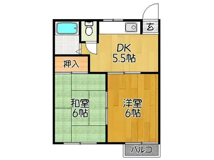 ハイツNK B(2DK/2階)の間取り写真