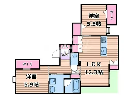 内代レジデンスサウス(2LDK/4階)の間取り写真
