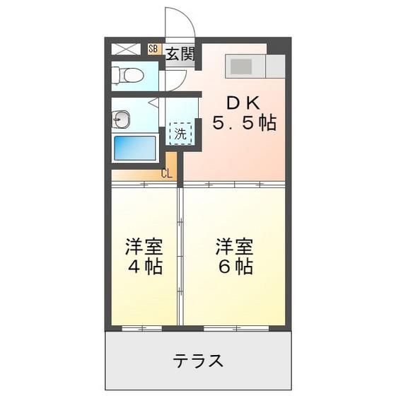 リバージュ中菰野(2DK/1階)の間取り写真