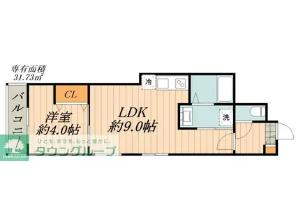 CHERIM庄内通ウエスト(1LDK/3階)の間取り写真