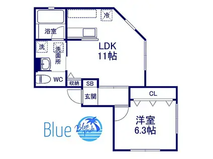 K2 東白楽 B棟(1LDK/1階)の間取り写真