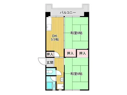 鴨池2丁目団地2号棟(2DK/2階)の間取り写真