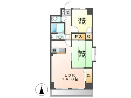 ランバー原田(2LDK/8階)の間取り写真