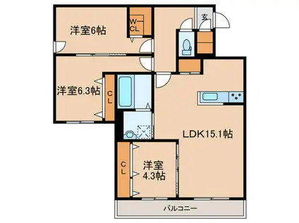 GA-福住1-1MS A棟(3LDK/4階)の間取り写真